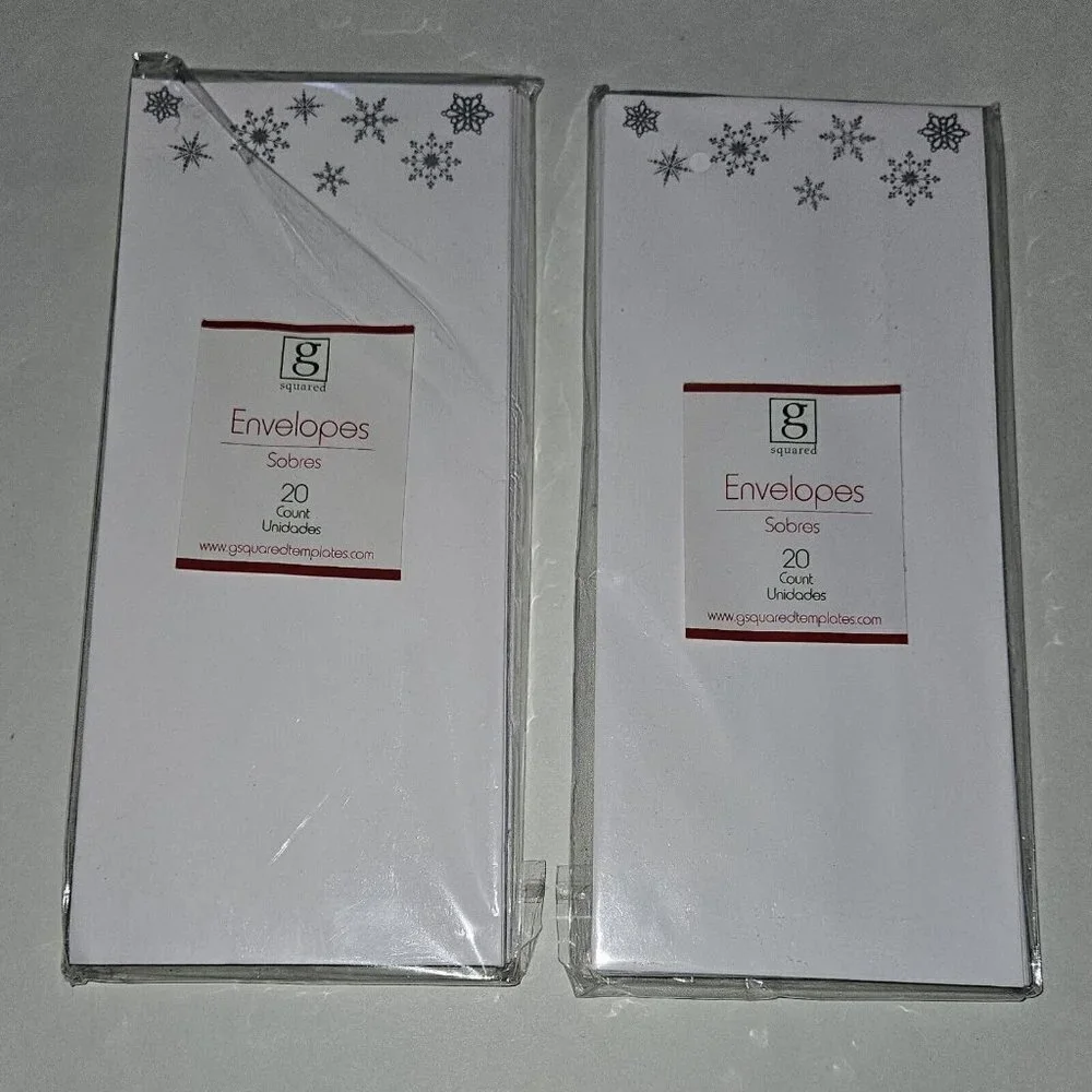 NEW 5 Packs Snowflake Envelopes Christmas Letters White Silver G Squared